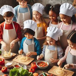 children learning to make homemade spaghetti, pasta and fettuccine